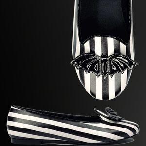 Strange Cvlt Lydia striped bat flats black white 10